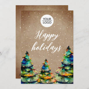 Add Logo Custom Text Christmas Tree Customer  Holiday Card