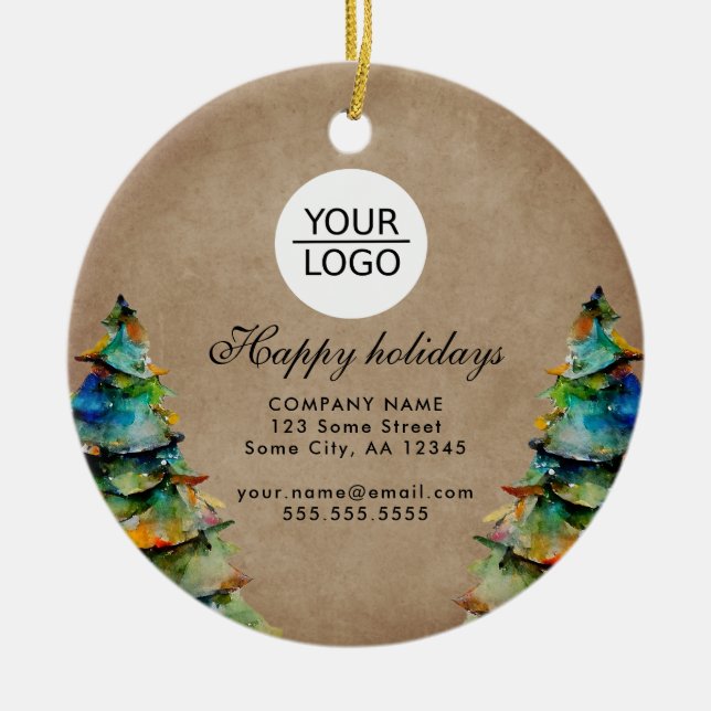 Add Logo Custom Text Christmas Tree Promotion  Ceramic Ornament (Front)