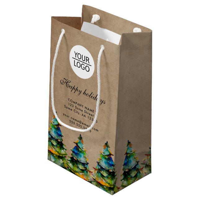 Add Logo Custom Text Christmas Tree Promotion Small Gift Bag (Back Angled)