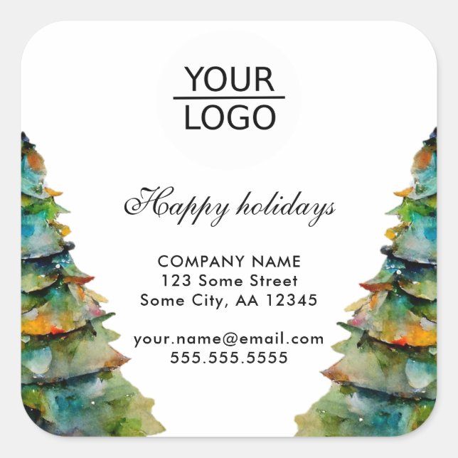 Add Logo Custom Text Christmas Tree Promotion Square Sticker (Front)