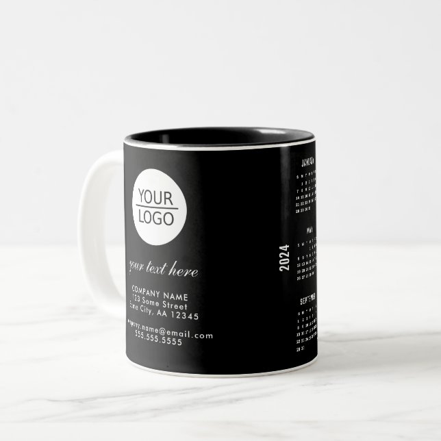 Add Logo Custom Text Company 2024 Calendar Two-Tone Coffee Mug (Front Left)