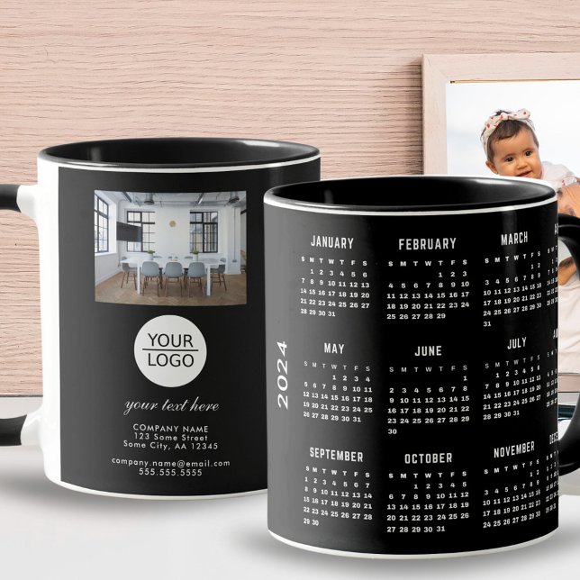 Add Logo Custom Text Company Photo 2024 Calendar Mug (Creator Uploaded)