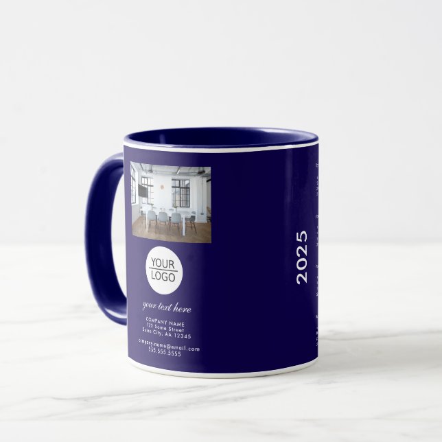 Add Logo Custom Text Company Photo 2025 Calendar Mug (Front Left)