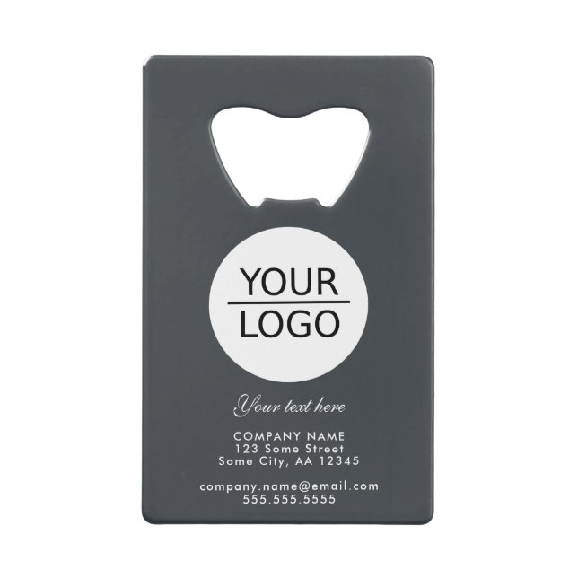 Add Logo Custom Text Promotion Anthracite grey Credit Card Bottle Opener (Front)