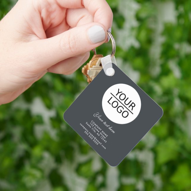 Add Logo Custom Text Promotion Anthracite Grey Keychain (Hand)