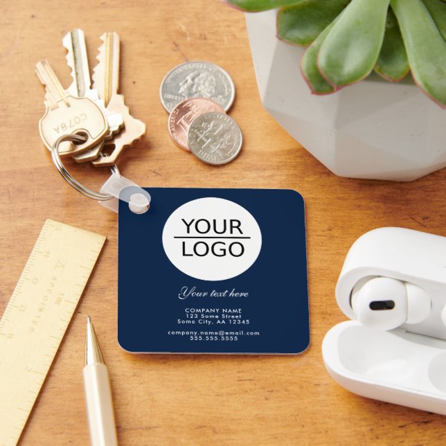 Add Logo Custom Text Promotion Navy Blue Keychain (Desk)