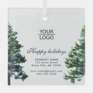 Add Logo Custom Text Snow Winter Tree Promotion Glass Ornament