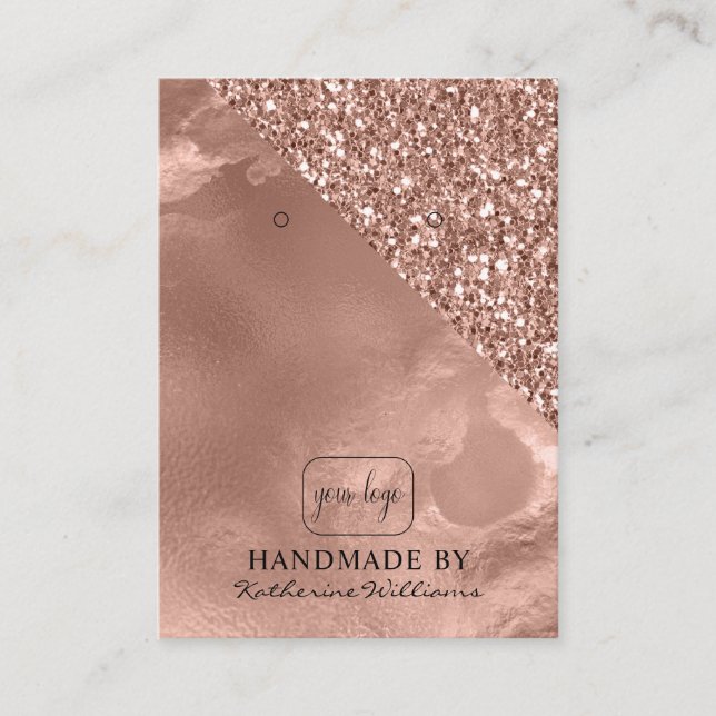 Add Logo Earring Display | Rose Gold and Glitter Business Card (Front)