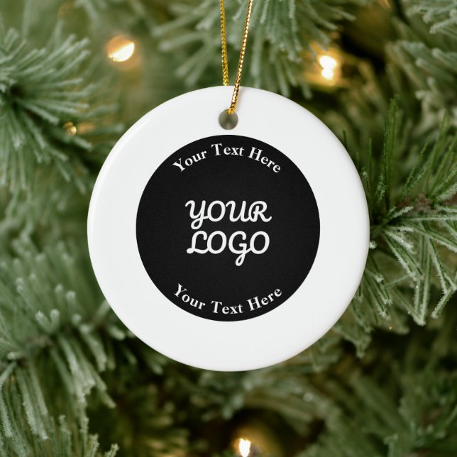 Add Logo Editable Black White Border Ceramic Ornament (Tree)