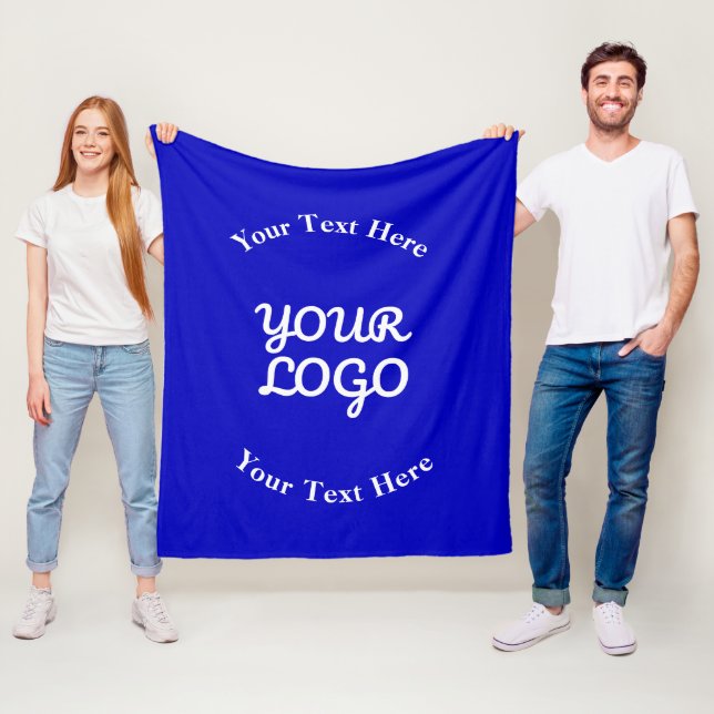 Add Logo Editable Royal Blue & White Text Fleece Blanket (In Situ)