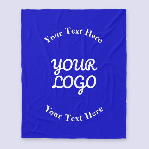 Add Logo Editable Royal Blue & White Text Fleece Blanket