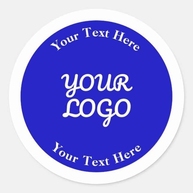 Add Logo Editable Royal Blue & White with Border Classic Round Sticker (Front)