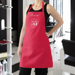 Add Logo Employee Modern Script Custom Colour Apron<br><div class="desc">Personalized Apron that you can add your logo and your employee’s name in trendy modern script against an editable background colour (click “edit” button and change background colour). You can even change the strap colour (accessible on the product page itself) to whatever colour you wish. Personalize it by replacing the...</div>