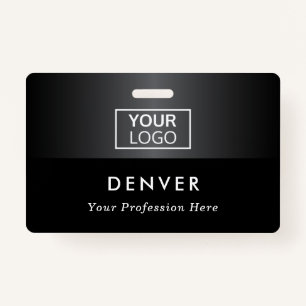 Add logo employee name title black grey gradient badge