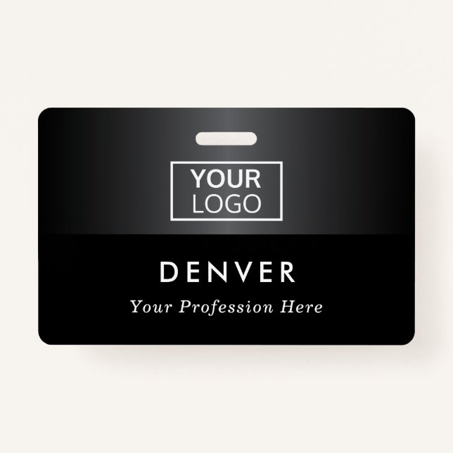 Add logo employee name title black grey gradient badge (Front)