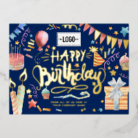 Add Logo Fun Party Navy Blue Business Birthday