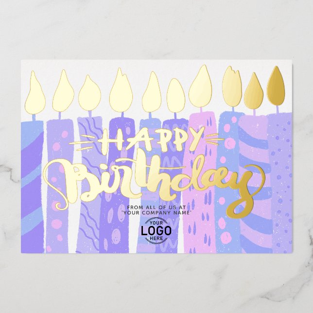 Add Logo Fun Purple Candles Corporate Birthday (Front)