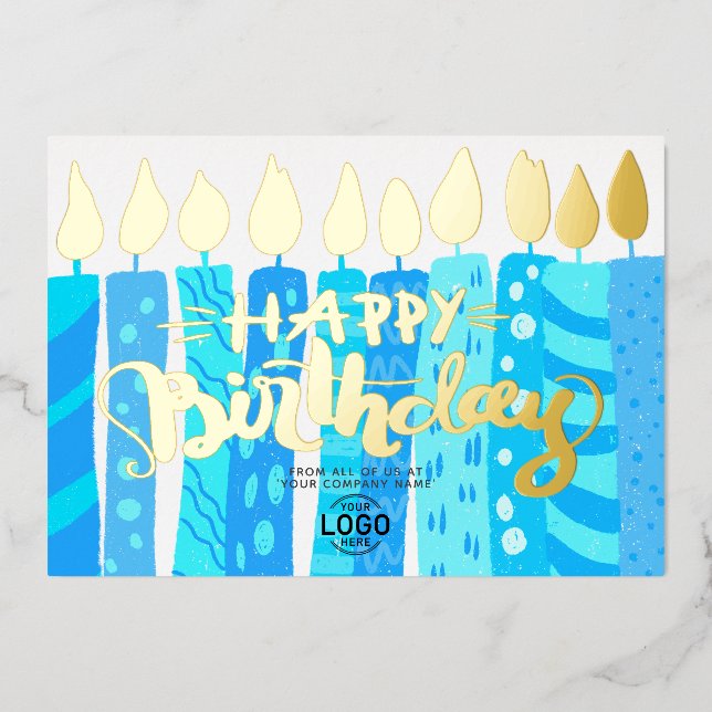 Add Logo Fun Sky Blue Candles Corporate Birthday (Front)