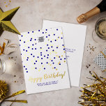 Add Logo Gold Foil Blue Confetti Business Birthday<br><div class="desc">Birthdays are an important day to remember how much you care about your clients, business partners and employees. Surprise them with this modern professional but still looking warm and kind vertical Business Happy Birthday Flat Greeting Card, created with busy professionals in mind. Featuring a royal blue and gold confetti design...</div>