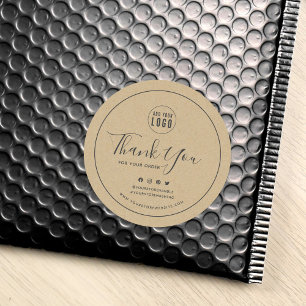 Add Logo Grey Border Social Media Thank You Kraft Classic Round Sticker