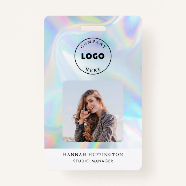 Add Logo Holographic QR Code Employee Photo ID Badge (Front)