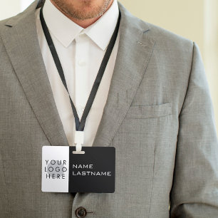 Add Logo Horizontal Simple Modern Black White Name Badge