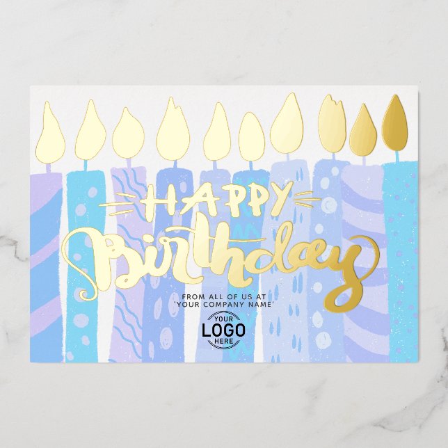 Add Logo Loose Fun Blue Candles Corporate Birthday (Front)