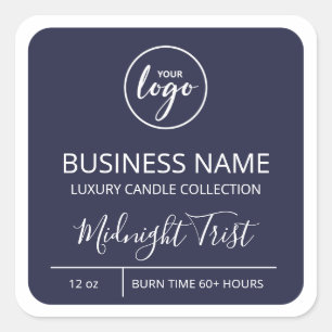 Add Logo Modern Navy Blue Soy Candle Labels