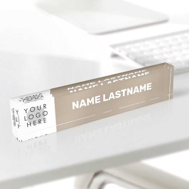 Add Logo Modern Neutral Beige White Bold Simple Nameplate (Creator Uploaded)