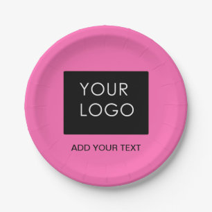 Add Logo Modern Pink Customizable Business  Paper Plate