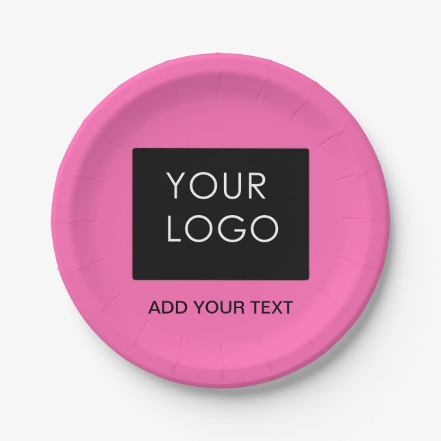 Add Logo Modern Pink Customizable Business  Paper Plate (Front)