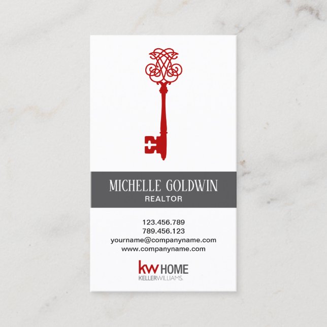 Add Logo Modern Real Estate Realtor Key Business Card (Front)