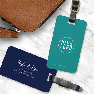 Add Logo Modern Script Business Custom Colours Luggage Tag