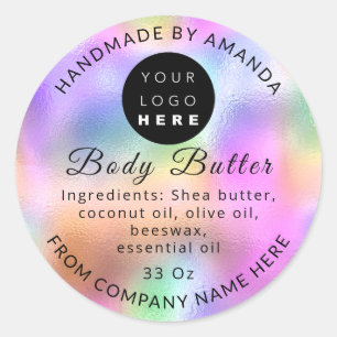 Add Logo Name Body Butter Cosmetics Holograph Pink Classic Round Sticker
