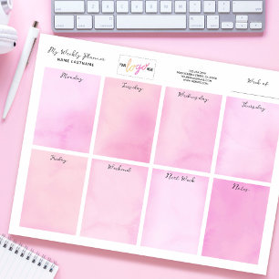 Add Logo Name Watercolor Pink Desk Weekly Planner Notepad