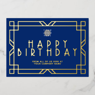 Add Logo Navy Blue Art Deco Business Birthday Gold