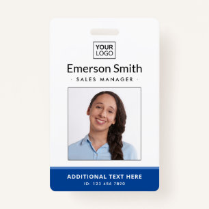 Add logo photo blue white employee name title id badge