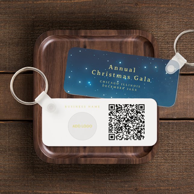 Add Logo QR Code Blue Gold Keychain (Add Logo QR Code Blue Gold Keychain (front and back))