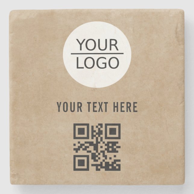 Add Logo QR Code Custom Text Promotion  Stone Coaster (Front)