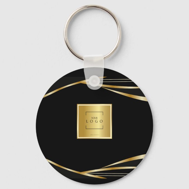 Add logo QR Code Gold and Black corporate event  Keychain (Front)