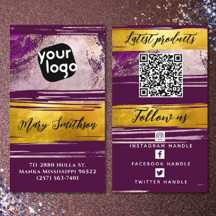 Add Logo & QR Code Modern Gold Purple Personalized Business Card