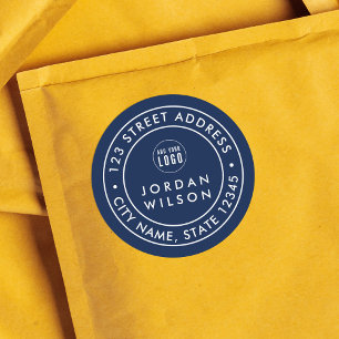Add Logo Round Double Border Custom Colour Address Classic Round Sticker