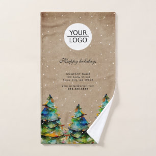 Add Logo Rustic Christmas Tree Company Promotion Hand Towel