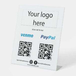 Add Logo Scan to Pay Venmo PayPal QR code Cashapp Pedestal Sign
