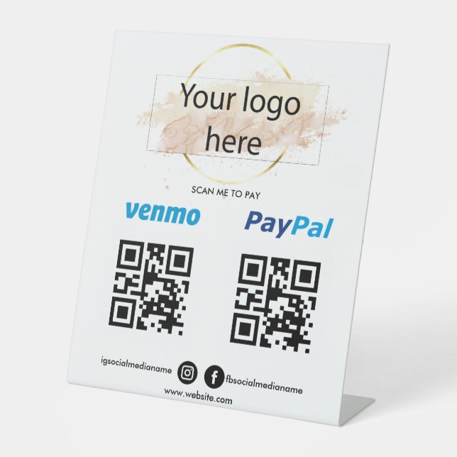 Add Logo Scan to Pay Venmo PayPal QR code Cashapp  Pedestal Sign (Front)
