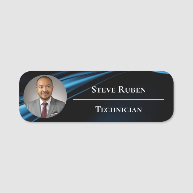 Add Logo Simple Black Wave Light Name Tag (Front)