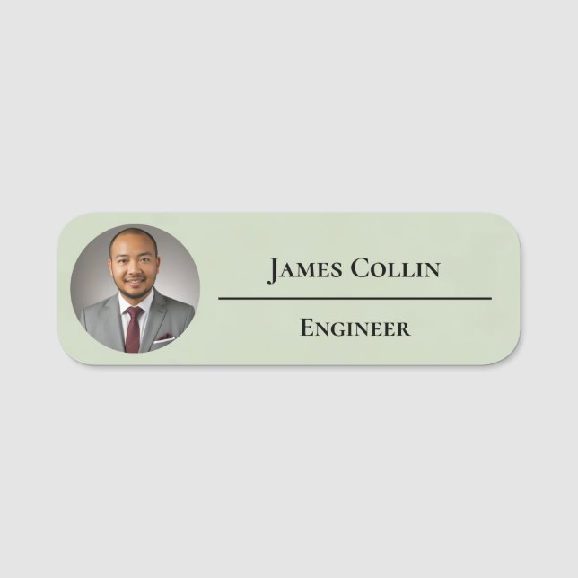 Add Logo Simple Sage Green Light Name  Tag (Front)