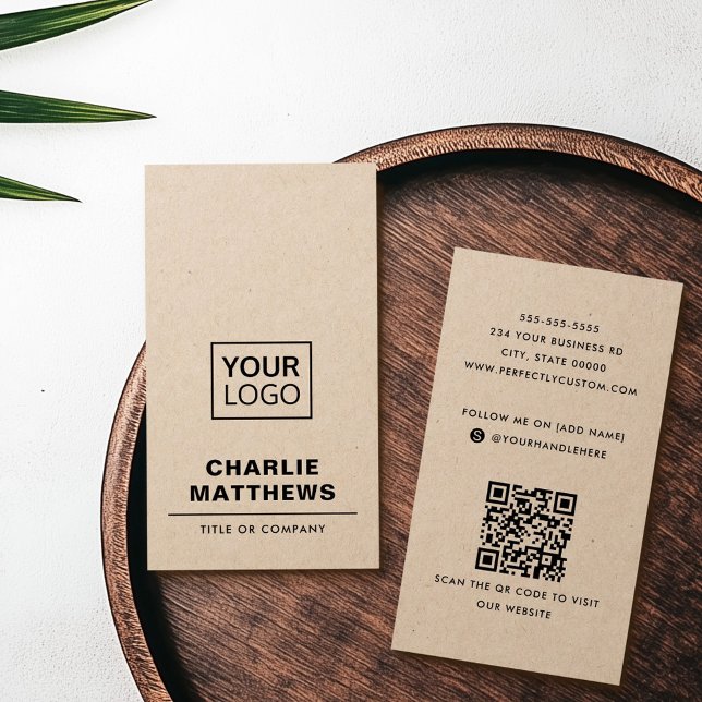Add logo social media QR Kraft paper business card (Add logo social media QR Kraft paper business card)