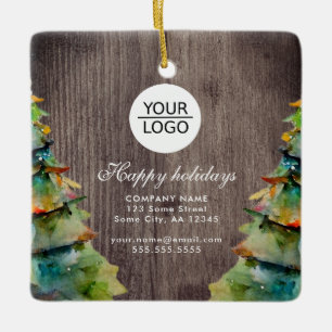 Add Logo Text Watercolor Christmas Tree Promotion Ceramic Ornament