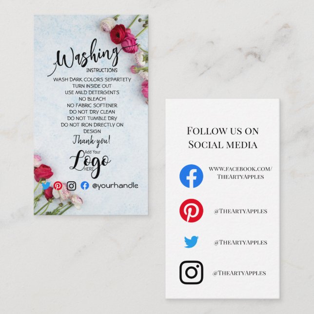 ADD LOGO washing instructions CARE CARD flower (Front/Back)